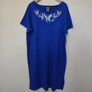 Bob Mackie Wearable Art 1X Pullover Short Sleeve T-Shirt Dress Butterflies Blue